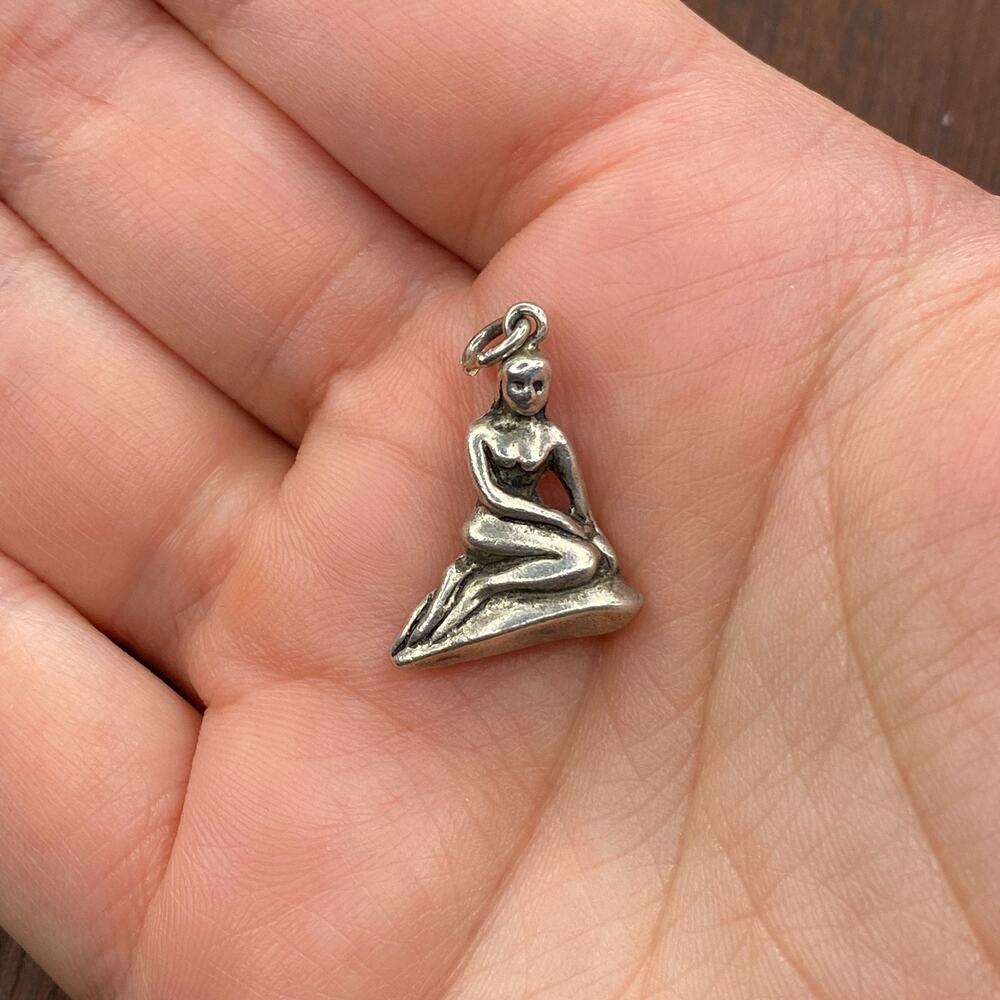 Vintage 800 Silver Little Mermaid Statue Denmark Copenhagen Pendant Charm